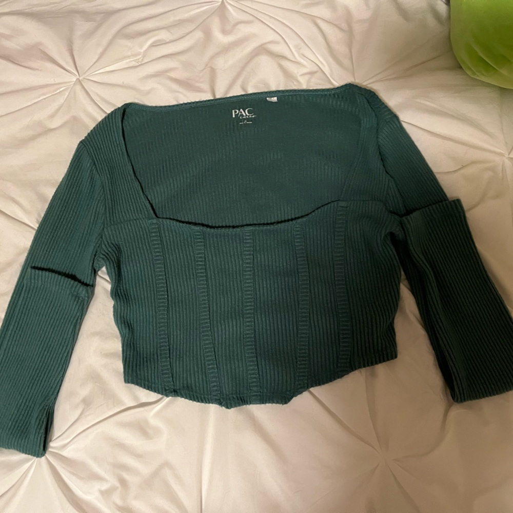 PacSun Forest green long sleeve crop top